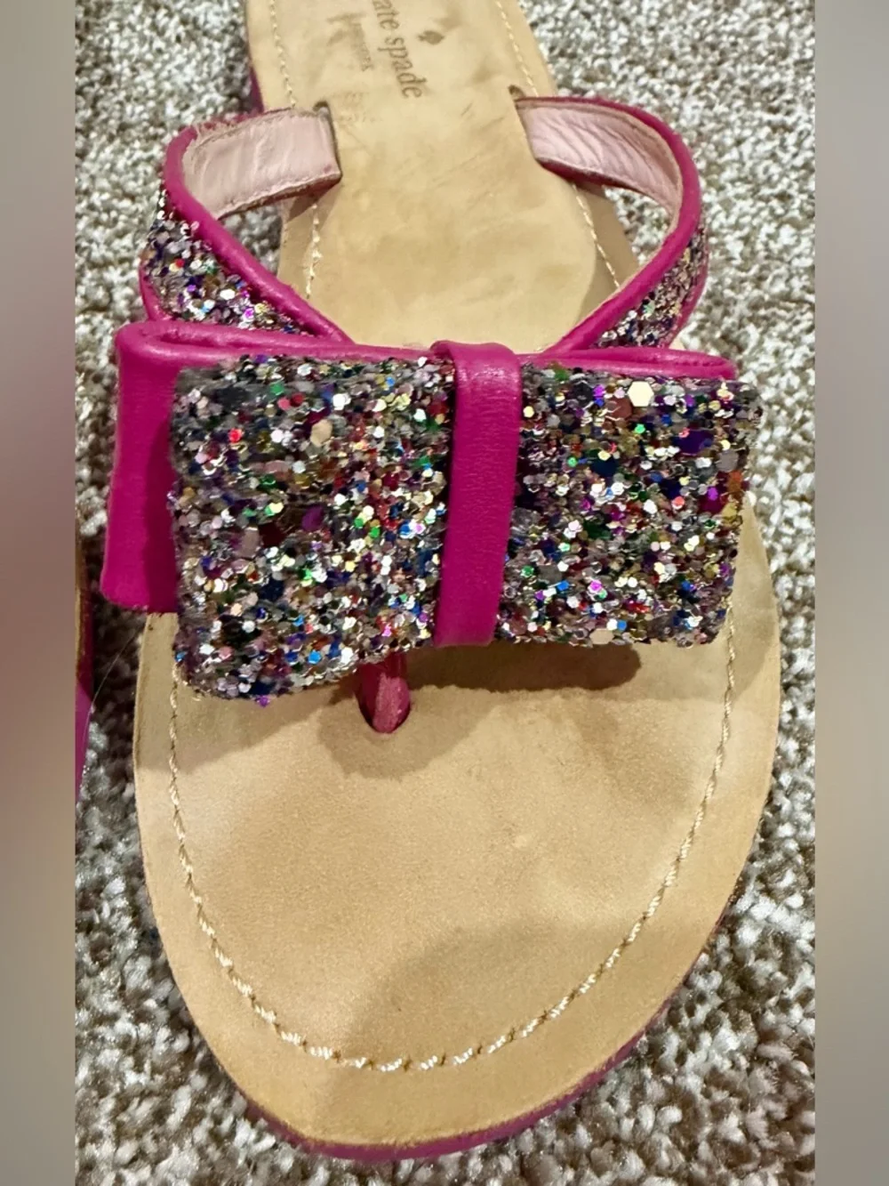 Kate Spade New York Icarda Pink Glitter Bow Slip On Flip Flops Sandal Size 7